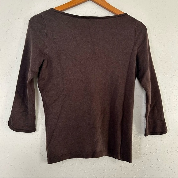 Ann Taylor Brown V-Neck 3/4 Sleeve Sweater SP Neutral Casual Classic Fall - Picture 3 of 5
